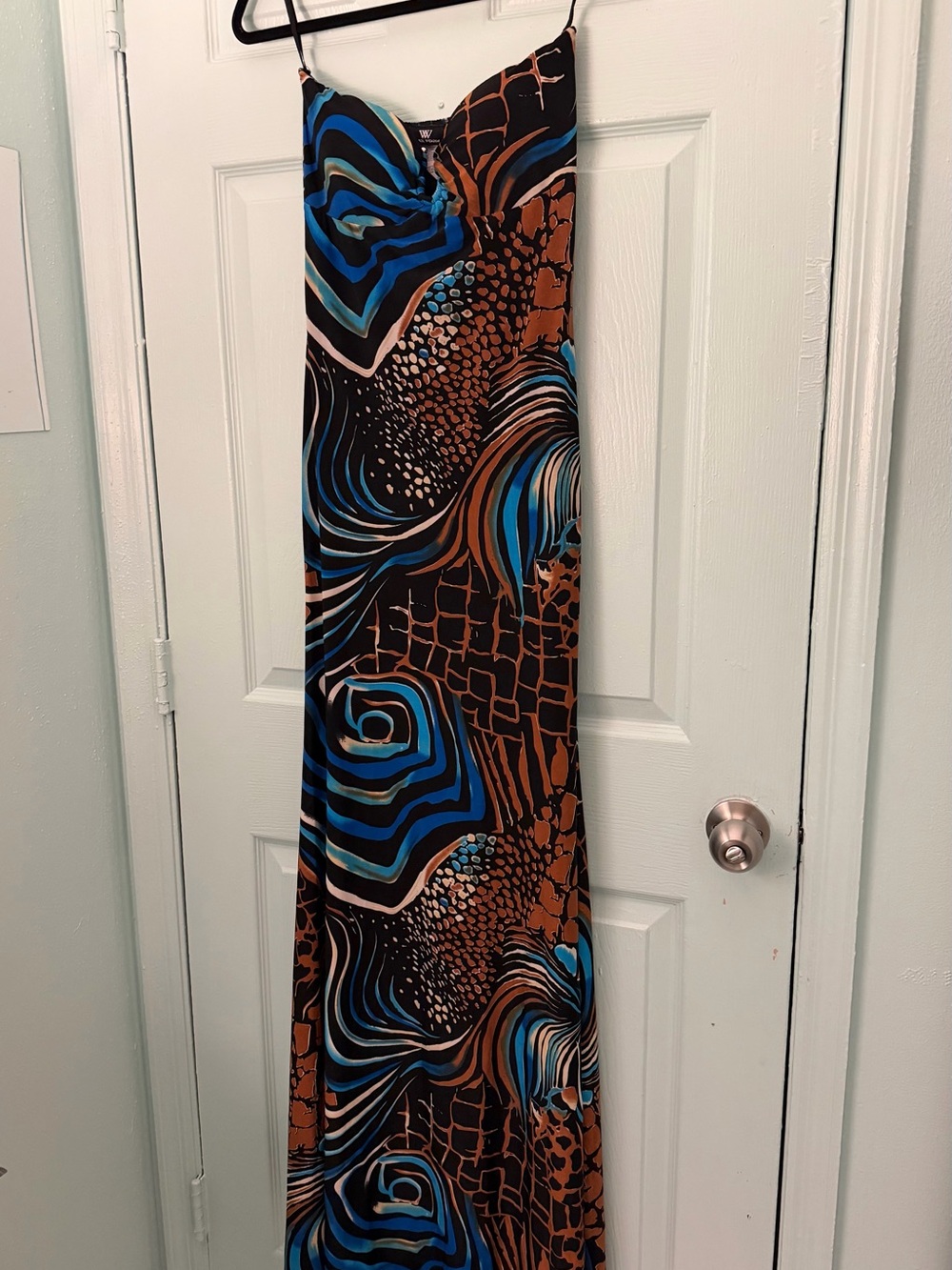 Va Va Voom Brown and Blue Abstract Maxi Dress